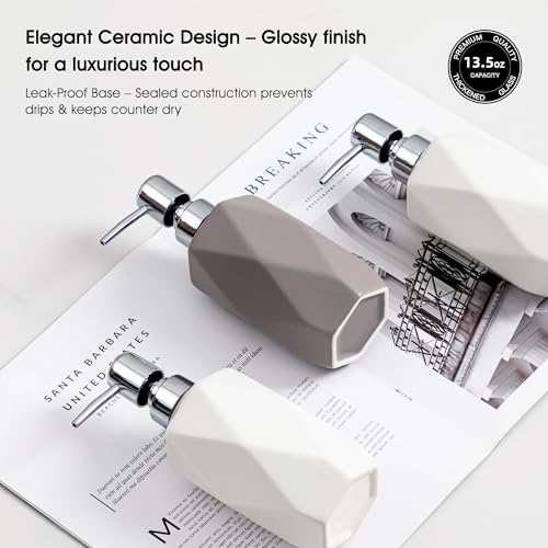 Soap Dispenser, 13.5oz Ceramic Soap Dispenser Bathroom for Kitchen & Bathroom (White) - color: White