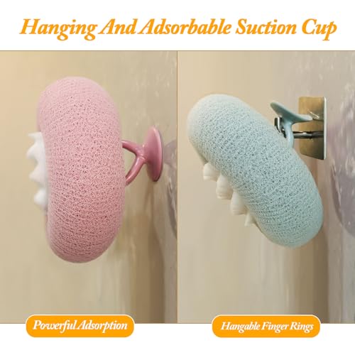 3Pcs 2-in-1 Sunflower Bath Ball, Super Soft Exfoliating Bath Sponge Cleaning Brush, Bath Loofah Sponge，Hangable Suction Cup Bath Ball for Women Men(Pink+Blue-Green+Purple) - style: Pink+Blue-Green+Purple