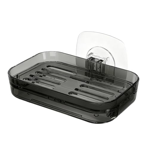 Soap Dish for Shower Transparent Gray Soap Holder with Self-Draining Design No Drilling Required Strong Fixation for RV Bathroom and Kitchen Easy to Clean and Space Saving（1 Pack） - color: Clear Gray