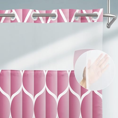 Yiatn No Hook Pale Mauve Shower Curtain with Snap in Fabric Liner Set - Hotel Style with See Through Mesh Top Window, Modern Geometric Waterdrop Design,Waterproof and Washable, 71x74 INCH - color: Pale Mauve, size: 71"W x 74"L (Pack of 1)