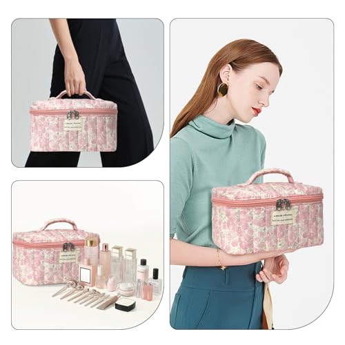 Gosect Large Makeup Bag, Cute Cosmetic Bag for Women Girls, Floral Coquette Aesthetic Toiletry Bag, Travel Make Up Organizer Bag (Crushed Flower) - color: 026Crushed Flower