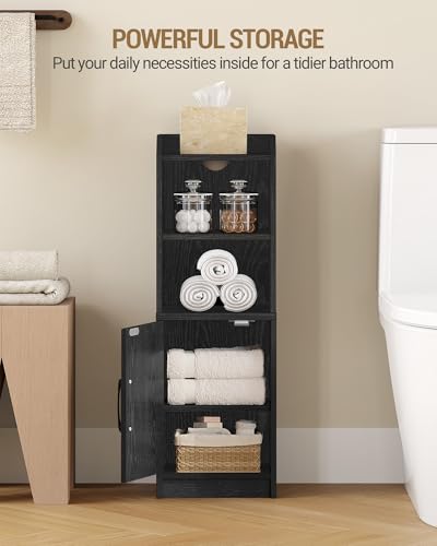 Hzuaneri Bathroom Storage Cabinet, Small Farmhouse Corner Floor Cabinet with Door and Shelves, Narrow Toilet Paper Holder Stand, Bathroom Organizer with Adjustable Shelf, for Small Spaces, Black - color: Black, size: 7.9"D x 9.8"W x 29.5"H