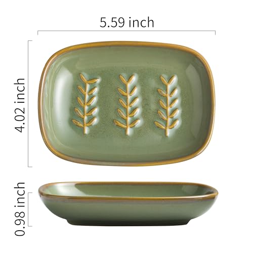 Miamolo Soap Dish Soap Holder Shower, Ceramic Soap Dishes for Bar Soap Sponge, Shower Soap Dish Soap Saver Tray for Bathroom Kitchen Sink, Easy to Clean, Green (Pack of 2) - color: Green, size: Leaf Design (Pack of 2)