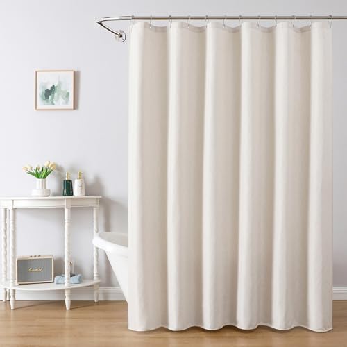 meioro Fabric Shower Curtain, Neutral Linen Textured Shower Curtain Set with 12 Hooks, Boho Farmhouse Bath Decor 230GSM Heavy Duty Polyester Cloth Shower Curtains for Bathroom, 72Wx96H, Beige/Cream