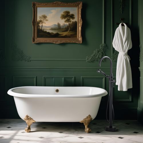 Free Standing Tub Faucet, Wintap Classic Freestanding Bathtub Faucet with Sprayer Brass Elegant Floor Mount Bath Faucets High Flow Roman Tub Filler, Matte Black （WT-3311BK） - color: Matte Black