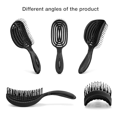 NuWay® DoubleC® Pro Professional Detangling Hair Brush – Patented Double Curve Scalp Care Brush for Gentle Detangling, Blow-Dry Styling & Wet or Dry Hair (Iron Black) - color: Iron Black