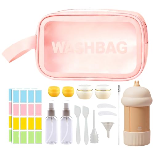 Travel Cosmetic Case Toiletry Bag with Zipper Refillable 4-in-1 Silicone Kit Toiletry Bottles、Squeeze Toiletry Bottles Leakproof Accessories for Toiletries Shampoo Lotion Body Wash (BPA Free) - size: 4-in-1 Kit - Khaki
