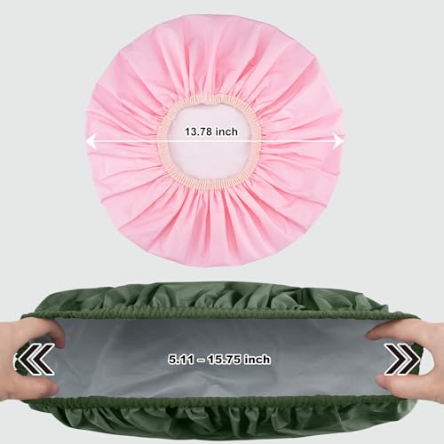 2 Pack Shower Caps for Women, Reusable Waterproof Shower Cap with Elastic Band, Thickened Waterproof Fabric Shower Bonnet for Braids, Long Hair (Pink and Green) - color: Color 01