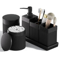 6-Piece Black Bathroom Set - Sleek Resin Organizer with Soap Dispenser, Toothbrush Holder, Vanity Tray, Tumbler & Apothecary Jars for Small Spaces - color: Black