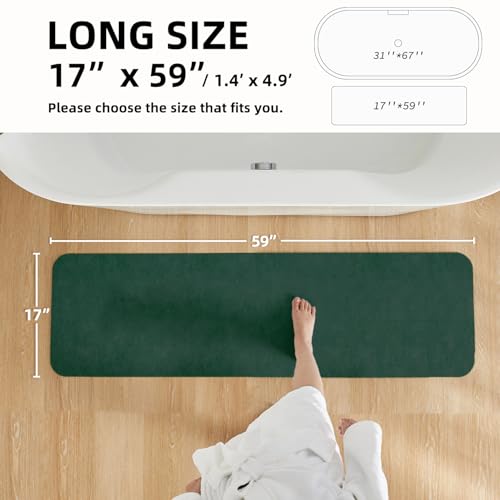TYUU Bathroom Mat Quick Dry, Bathroom Rugs Non Slip Washable Thin Absorbent Bath Mat Fits Under Door Bathroom Floor Mat Perfect for Bath, Shower, or Sink 17"x59" Dark Green - color: Dark Green, size: 1'5" X 4'11" (Rectangular)