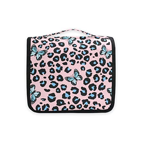 senya Hanging Travel Toiletry Bag Kit Makeup Case Cosmetics Organizer for Men Women - color: Blue Butterfly Leopard Print