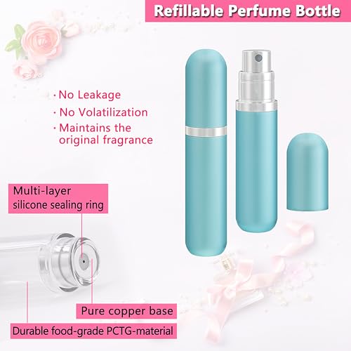 Travel Perfume Atomizer Refillable Bottle - 5ML Leakproof Luxury Travel Perfume Atomizer, Refillable Perfume Spray Bottle for Women (Light Blue) - color: Light Blue