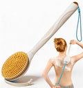 BUBBLEDANCE® Natural Boar Bristle Back Scrubber – 4X Scrubbing Power, Extendable Long Handle (17.5"-31.9") for Deep Exfoliation & Dry Brushing – 1.3X Wider Head, Anti-Slip Shower Brush for Men & Women