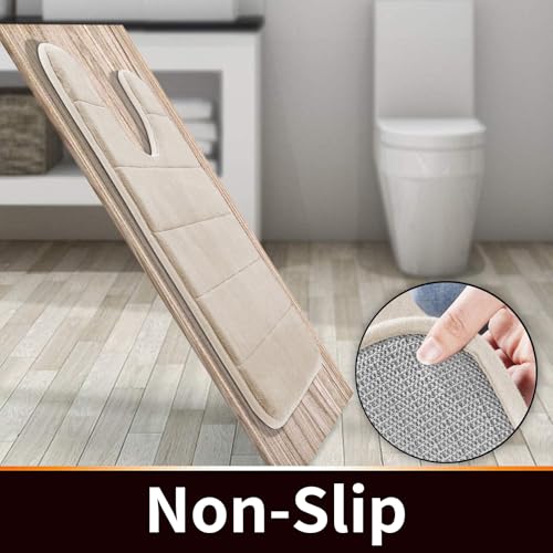 Yimobra Memory Foam Toilet Bath Mat U-Shaped, Soft and Comfortable, Super Water Absorption, Non-Slip, Thick, Machine Wash and Easier to Dry for Bathroom Commode Contour Rug, 24 X 24 Inches, Beige - color: Beige, size: 24" X 24"