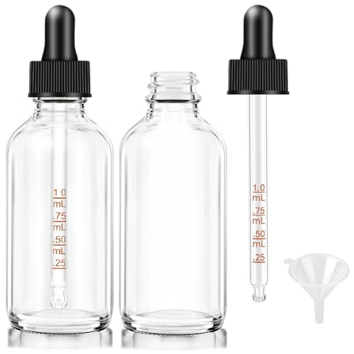 Bumobum 2 pack Dropper Bottle 2 oz, Clear Glass Eye Dropper Bottles for Essential Oils with Labels and Funnel, Leakproof Tincture Bottles with Measured dropper - color: Clear