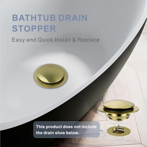 HIDROP Brushed Gold Pop Up Bathtub Stopper, Universal Tub Drain Stopper | Brass Tub Stopper, Fit 1-1/2" and 1-3/8" Tub Drain, Tip Toe Bathtub Drain Stopper, Tub Plug Replacement, EZ Installation - color: Gold