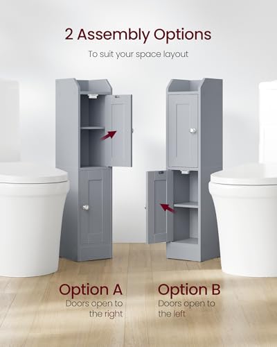 VASAGLE Storage Cabinet Slim with Reversible Doors, Farmhouse | Small Storage Corner Floor Cabinet, Narrow Orgnizer, Adjustable Shelves, Dove Gray, Siren Collection, UBBK312GD01S - color: Dove Gray, style: 2doors (31.5"H)