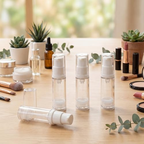 Zhehao 60 Pcs 5 ml Airless Pump Bottle Refillable Plastic Airless Vacuum Dispenser Travel Size Clear Cosmetic Sample Vial Container Jars for Lotion Cream Foundation Liquid Toiletries - size: 5 ml