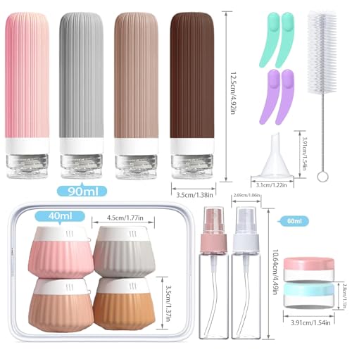 18Pack Travel Bottles for Toiletries TSA Approved Silicone Travel Containers for Toiletries, Leak Proof Refillable Liqus Shampoo And Conditioner travel Essentials toiletry Bottles (BPA Free) - color: Pink