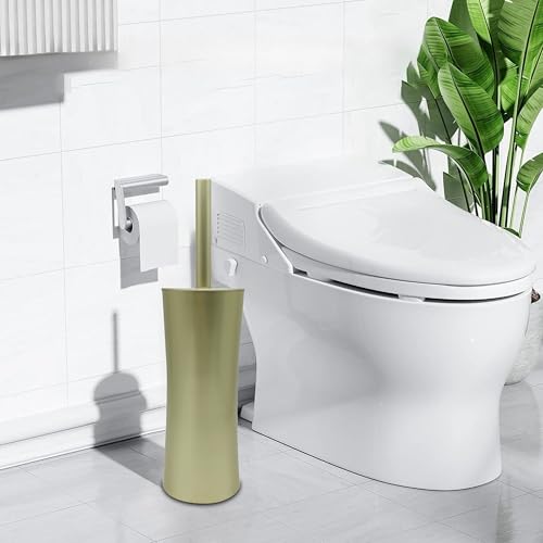 Vince Camuto Toilet Bowl Brush with Holder, Durable Bathroom Cleaning Tool, Modern Design for Easy Toilet Maintenance, Bathroom Cleaner Brush for Efficient Cleaning and Hygiene - color: Satin Matte Gold