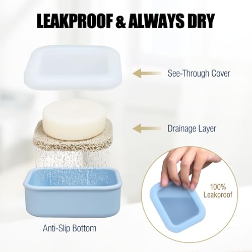 OTHIX 2 Pack Leakproof Silicone Travel Soap Case, Small Bar Soap Holder Container with Drainage Layer & Mini Portable Soap Dish Fits for Shampoo Bar, Gym, Camping (Baby Blue & Sage Green) - color: Baby Blue & Sage Green