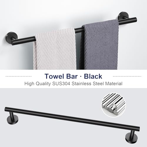 Lairuier Matte Black Bathroom Hardware Set, 10-Piece Towel Bar Set SUS304 Stainless Steel Bathroom Hardware Accessories Set Round Towel Holder Set Wall Mounted - color: Matte Black, size: 10-Piece Standard Set