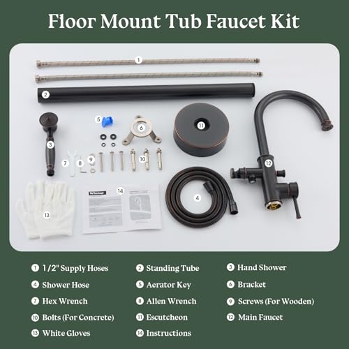 Free Standing Tub Faucet, Wintap Classic Freestanding Bathtub Faucet with Sprayer Brass Elegant Floor Mount Bath Faucets High Flow Roman Tub Filler, Oil Rubbed Bronze （WT-3311ORB） - color: Oil Rubbed Bronze