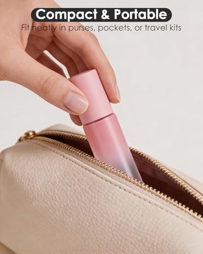 Worldgsb 12 Pack Essential Oil Roller Bottles, 10ml Refillable Glass Roller Bottles with Stainless Steel Roller Balls and Caps for Travel, Perfume and Lip Gloss Pink Gradient - color: Pink-Gradient, style: 12 Pack
