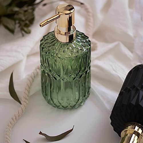 EMPO Clear Glass Soap Dispenser with ABS Plastic Pump, Crystal Lotion Dispensers for Kitchen Sink, Bathroom (2Pack Green) - color: 2pack Green