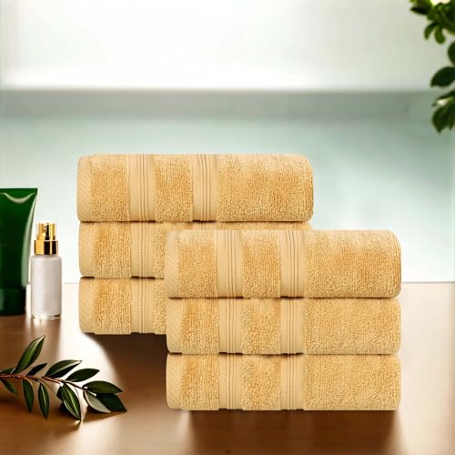 Superior Cotton Hand Towel Set, Plush Soft Towels for Spa, Gym, Bathroom, Guest Bath, Kitchen, Decor, Home Basics, Hotel Quality, Daily Drying, Zero Twist, Smart Dry Collection, Set of 6, Gold - color: Gold, size: Hand Towel