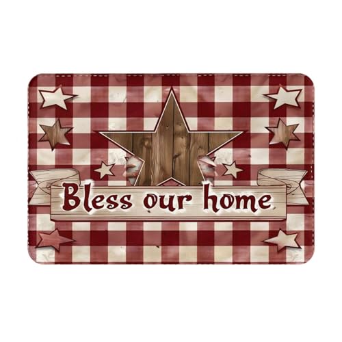 Bath Mat Country Star Burgundy Red Plaid Berry Retro Wood Quick Dry Bathroom Rugs Non Slip Absorbent Shower Flannel Rug Floor Mat for Bathroom,Bathtub,Sink,Bedroom,16"X24" - color: Cay19
