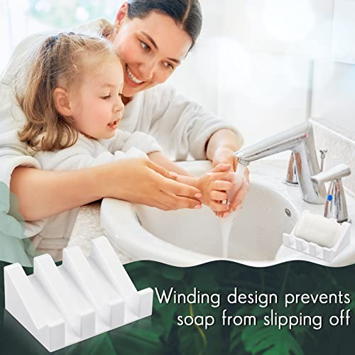 Cunhill 2 Pieces Silicone Soap Dish Self Draining Soap Dish Shower Waterfall Bar Soap Holder Tray with Drain Soap Saver for Kitchen Bathroom Accessories (Bright White) - color: Bright White