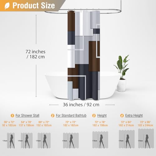 BTTN Stall Fabric Shower Curtain - 36x72 Inches Small Geometric Waterproof Cloth Shower Curtain Set with 6 Hooks, Narrow Hotel Spa Walk in Neutral Simple Abstract Shower Curtains for Bathroom - Brown - color: Brown, size: 36"W x 72"L (Pack of 1)