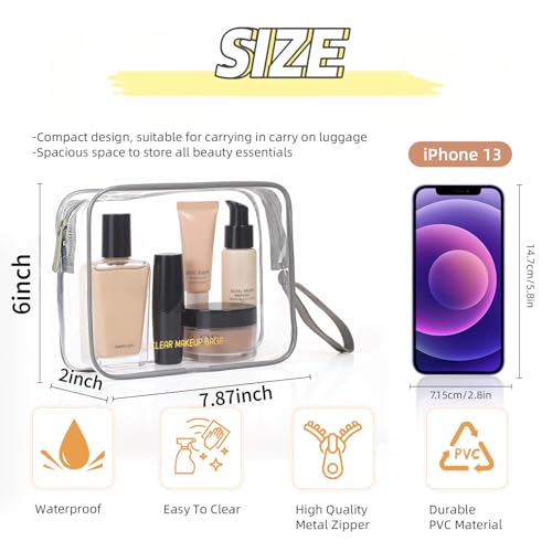 Icramsy Clear Makeup Bag,2 Pack TSA Approved Toiletry Bag Travel Toiletry Bag Hanging Makeup Cosmetic bag for Women Men (Grey) - color: Grey