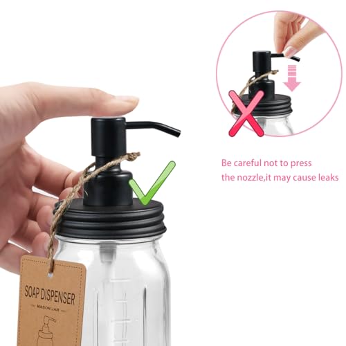 SheeChung Mason Jar Bathroom Accessories Set, 2Pcs Glass Bathroom Accessory Set, Soap Dispenser, Toothbrush Holder, Bathroom Decor, Rustic Farmhouse Decor - Black - color: Black, size: Liquid Dispenser