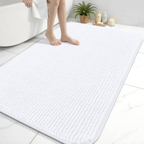Arotive Bathroom Rugs 59" x 35", Ultra Soft Absorbent Chenille Bath Rugs, Rubber Backing, Machine Washable Bath Mats for Bathroom Floor, Tub and Shower, Home Decor Accessories, White - color: White, size: 59" X 35"
