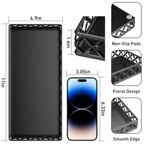 Vanity Tray for Bathroom Counter - 11" x 4.9" Metal Black Decorative Tray | Small Rectangle Tray, Non-Slip Bathroom Countertop Tray, Bathroom Organizer for Perfume Makeup Cosmetic Jewelry Soap - color: Rectangle Floral-black