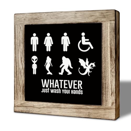 Funny Bathroom Wooden Sign, Whatever Just Wash Your Hands, Hilarious Restroom Decor, Decorative Signs for Home Toilet Bathroom Restroom Shelf, Freestanding Home Decor 5.9×5.9 inch - color: color21