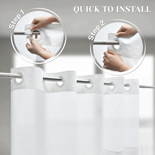 SORTTO No Hook Shower Curtain with Snap in Liner Set Waffle Shower Curtain for Bathroom Hotel Style Fabric Waterproof Inner Liner，54" W x 74" H, White - color: A - White, size: 54"W x 74"L (Pack of 1)