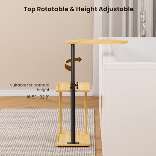 Bathtub Tray Table, Freestanding Bath Side Table Tub Tray Caddy, 3 Layer Bamboo Bath Board Shelf, Bathtub & Bathroom Accessories, New Home Gift for Mom, Housewarming, Anniversary, Wedding - color: Natural