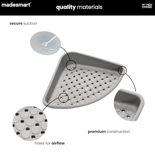 madesmart Bathtub Corner Shelf, Storage for Soaps, Shampoo Bottles & Bath Accessories, Strong Suction Cup, Drainage Holes, Grey - color: Corner Shelf
