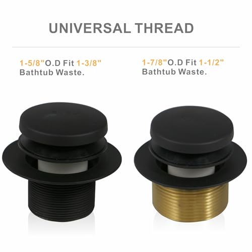 HIDROP Matte Black Tip Toe Tub Drain Trim Kit, 2-Hole Overflow Faceplate | Stainless Steel Bathtub Drain, Universal Fine/Coarse Thread fit 1-3/8" or 1-1/2" Tub Drain, Drain Replacement Kit - color: Black, style: 2 Holes