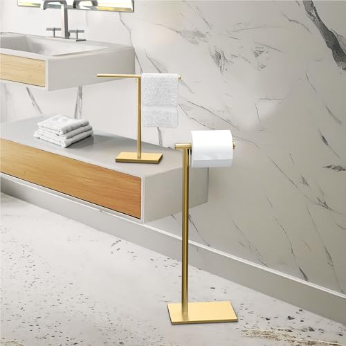 Gatco 1431B Freestanding Toilet Paper Holder Stand, Modern Bathroom Toilet Tissue Holder with Weighted Rectangle Base, Brushed Brass Finish, 22.25 Inch - color: Brushed Brass, 22.25"h