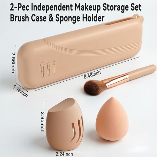 Large Silicone Makeup Brush Bag and Sponge Holder Set, Portable Snap Closure Cosmetic Bag, Soft Reusable Cosmetic Display Case for Travel Daily Use (Khaki) - color: Khaki