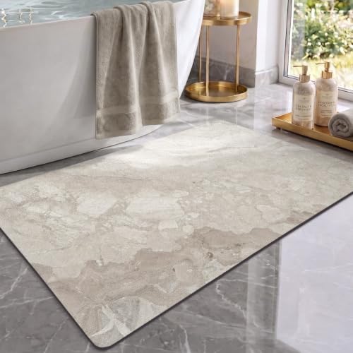 Color&Geometry Ultra Thin Bathroom Rugs Non Slip,Absorbent Quick Dry Bath Mats for Bathroom,Thin Bath Rugs Washable with Rubber Backing Fit Under Door Outside Shower,Beige Stone-Texture,24"x36" - color: Beige Stone-texture, size: 24"x36"
