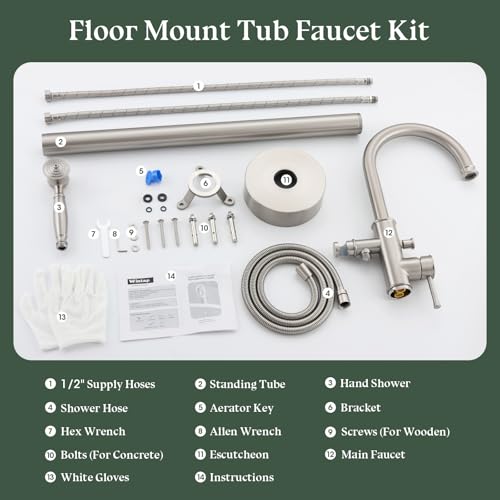 Free Standing Tub Faucet, Wintap Classic Freestanding Bathtub Faucet with Sprayer Brass Elegant Floor Mount Bath Faucets High Flow Roman Tub Filler, Brushed Nickel （WT-3311BN） - color: Brushed Nickel