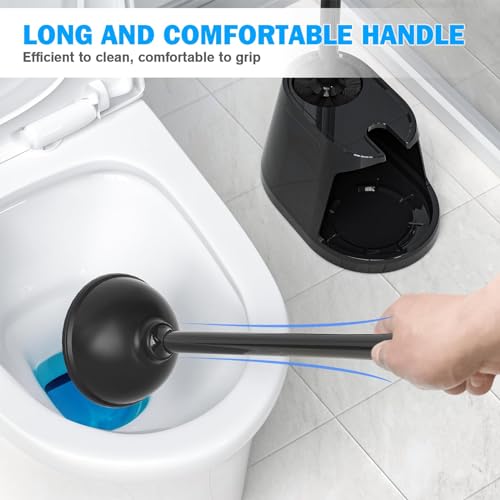 Toilet Plunger and Brush Set, Bowl Brush and Heavy Duty Toilet Plunger with Ventilated Holder, 2-in-1 Toilet Brush and Plunger Combo for Bathroom Deeply Cleaning（Black） - color: Black01
