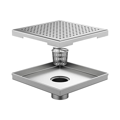 Neodrain Square Shower Drain with Removable Quadrato Pattern Grate, Brushed 304 Stainless Steel Square Drain, with Watermark&CUPC Certified, Hair Strainer (Stainless, 8 in) - color: Stainless, size: 8 IN