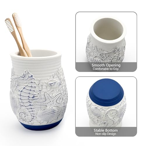 Beach Theme Bathroom Accessory Sets 4PCS Bathroom Accessories Set Complete Embossed Seashell Starfish Design Includes Lotion Dispenser Toothbrush Holder Tumbler Cup & Vanity Tray - color: White With Blue, size: Tray