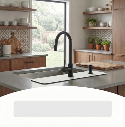 Customizable Kitchen Sink Faucet Mat: 24" Lx4 W Absorbent Splash Guard | Non-slip Fabric Rubber Mat, Cut to Fit Oval Rectangle Square Faucet & 2,3,4 Holes Irregular Sink with Soap Dispenser Air Gap